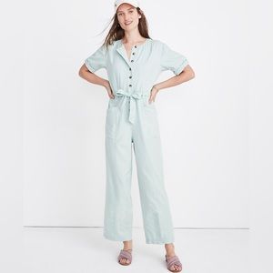 Madewell Top-Stitched Coverall Jumpsuit Romper in Green